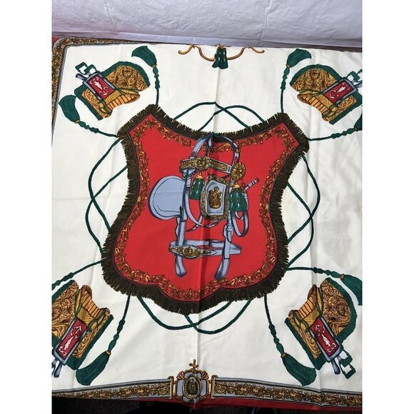 Women's Square Scarf RED MULTI COLOR CHAINS equestrian - Picture 5 of 5